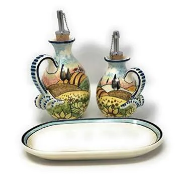 CERAMICHE D'ARTE PARRINI - Italian Ceramic Set Cruet Oil Vinegar Art Pottery Hand Painted Made in IT...