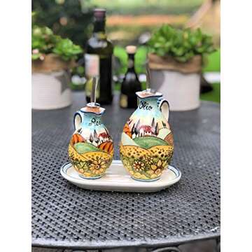 CERAMICHE D'ARTE PARRINI - Italian Ceramic Set Cruet Oil Vinegar Art Pottery Hand Painted Made in ITALY Tuscan