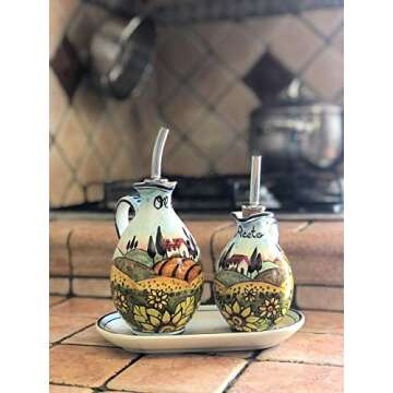 CERAMICHE D'ARTE PARRINI - Italian Ceramic Set Cruet Oil Vinegar Art Pottery Hand Painted Made in ITALY Tuscan