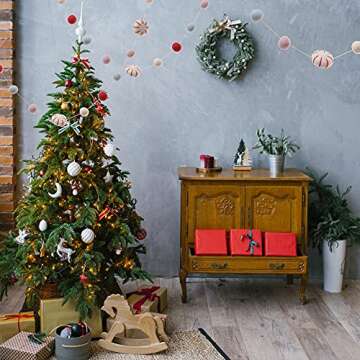 Glaciart One Peppermint Felt Ball Garland - Pompom Holiday Decoration Hand-Made from Natural Wool - Cute Hanging Decor for Christmas Tree, Mantel, Kids Bedroom, Living Room, Nursery - 6 Feet Long