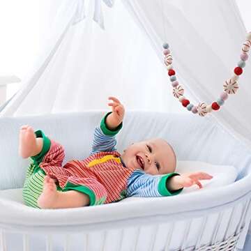 Glaciart One Peppermint Felt Ball Garland - Pompom Holiday Decoration Hand-Made from Natural Wool - Cute Hanging Decor for Christmas Tree, Mantel, Kids Bedroom, Living Room, Nursery - 6 Feet Long