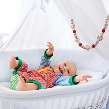 Glaciart One Peppermint Felt Ball Garland - Pompom Holiday Decoration Hand-Made from Natural Wool - Cute Hanging Decor for Christmas Tree, Mantel, Kids Bedroom, Living Room, Nursery - 6 Feet Long