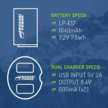 Wasabi Power Dual USB Charger & LP-E17 Battery Set