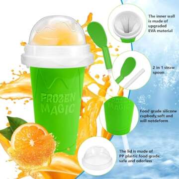 Slushy cup Slushie Maker Cup,Frozen Magic Slushy Cup - Create Delicious Slushies Anywhere with This Fun and Cool Slushie Maker Cup! (Green＋Red, large)