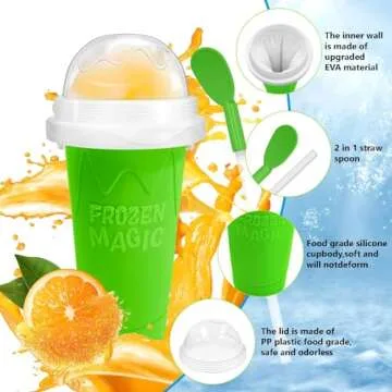 Slushy cup Slushie Maker Cup,Frozen Magic Slushy Cup - Create Delicious Slushies Anywhere with This Fun and Cool Slushie Maker Cup! (Green＋Red, large)