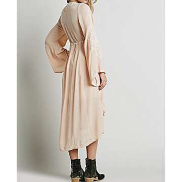 R.Vivimos Womens Cotton Embroidered High Low Long Dresses Small Peach