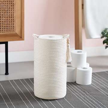 Mkono Woven Toilet Paper Holder with Wooden Beads