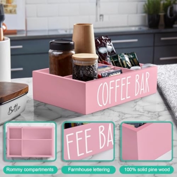 ALELION Pink Coffee Station Organizer for Home Coffee Bars