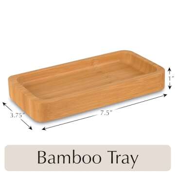 Emerson Essentials Soap Dispenser, Dish Soap Dispenser for kitchen, Hand Soap Dispensers, Kitchen Soap Dispenser, Hands Dishes Soap Dispenser Set, Glass Soap Dispenser Bathroom, Bamboo Tray | Set of 2