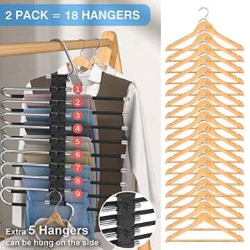 Upgrade 9 Layers Pants Hangers Space Saving, 2 Pack Non Slip Stainless Steel Multifunctional Pants R...