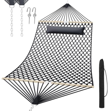 TONAHUTU 13FT Hammocks, Traditional Hand Woven Cotton Rope Hammock with Free Extension Chains for Ou...
