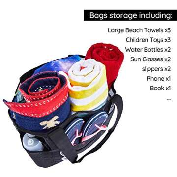 Frank Mully Mesh Beach Bag, Beach Bags and Totes with Handles, Large Toy Tote Bag with Phone Pouch