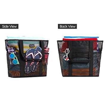 Frank Mully Mesh Beach Bag, Beach Bags and Totes with Handles, Large Toy Tote Bag with Phone Pouch