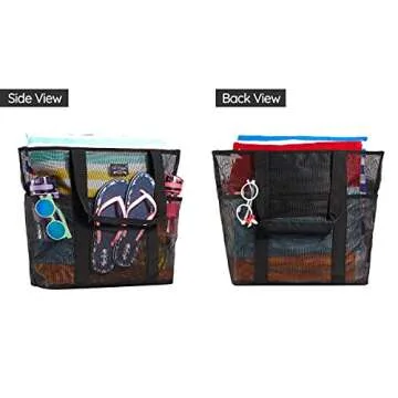 Frank Mully Mesh Beach Bag, Beach Bags and Totes with Handles, Large Toy Tote Bag with Phone Pouch