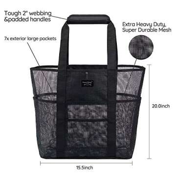 Frank Mully Mesh Beach Bag, Beach Bags and Totes with Handles, Large Toy Tote Bag with Phone Pouch