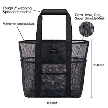 Frank Mully Mesh Beach Bag, Beach Bags and Totes with Handles, Large Toy Tote Bag with Phone Pouch