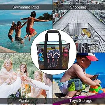 Frank Mully Mesh Beach Bag, Beach Bags and Totes with Handles, Large Toy Tote Bag with Phone Pouch