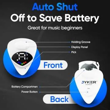 Jyker USA Guitar Tuner Pick 2-in-1 - Digital with LED Screen, 0.6mm Plectrum, 12 Equal Temperaments,...