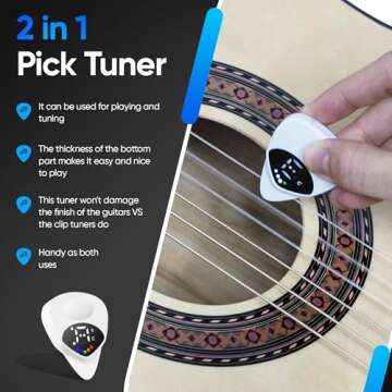 Jyker USA Guitar Tuner Pick 2-in-1 - Digital with LED Screen, 0.6mm Plectrum, 12 Equal Temperaments, Precision Tuning for Electric & Acoustic Guitars, Bass, Ukulele, Violin, Bass, Banjo, Chromatic
