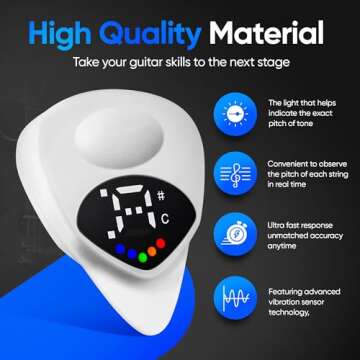 Jyker USA Guitar Tuner Pick 2-in-1 - Digital with LED Screen, 0.6mm Plectrum, 12 Equal Temperaments, Precision Tuning for Electric & Acoustic Guitars, Bass, Ukulele, Violin, Bass, Banjo, Chromatic