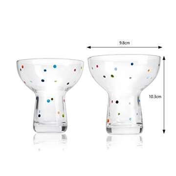 The Wine Savant Hand Blown Margarita and Wine Glass – Confetti Margarita, Martini & Wine Glasses Cinco de Mayo, Luxury Hand Blown Glass – Large Party (Polka Dot Vintage Design)