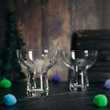 The Wine Savant Hand Blown Margarita and Wine Glass – Confetti Margarita, Martini & Wine Glasses Cinco de Mayo, Luxury Hand Blown Glass – Large Party (Polka Dot Vintage Design)