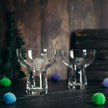 The Wine Savant Hand Blown Margarita and Wine Glass – Confetti Margarita, Martini & Wine Glasses Cinco de Mayo, Luxury Hand Blown Glass – Large Party (Polka Dot Vintage Design)