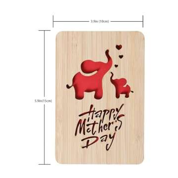 Della Stella Mothers Day Cards,Handmade Bamboo Greeting Cards,Wooden Thankyou Card,Wooden Birthday Card for Mom,Mum Birthday Gift,Elephant pattern