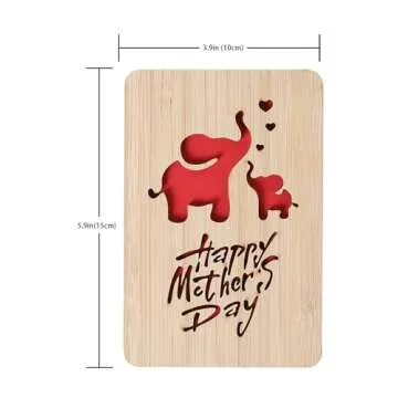 Della Stella Mothers Day Cards,Handmade Bamboo Greeting Cards,Wooden Thankyou Card,Wooden Birthday Card for Mom,Mum Birthday Gift,Elephant pattern