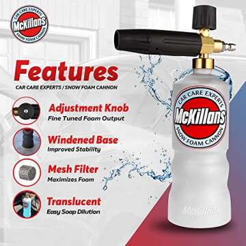 McKillans® Car Wash Foam Cannon for Pressure Washer - Foam Cannon Lance Pressure Washer Soap Dispenser - Snow Foam Cannon for Car Washing with Adjustable Thick Foam - Including 1/4 Quick Connector
