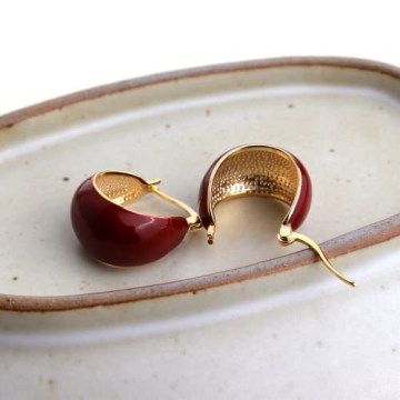 Chic Red Enamel Chunky Hoops for Sensitive Ears
