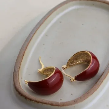 Chic Red Enamel Chunky Hoops for Sensitive Ears