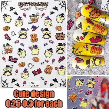7 Pics 5D Halloween Nail Stickers, Small Cute Cartoon Nail Stickers for Kids, Girls and Women, Goth Nail Charms, Accessories for Nail Art, Pegatinas para Uñas