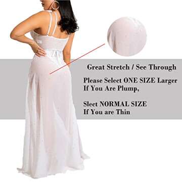 CUTUBLY Two Piece Outfits for Women Clubwear Spaghetti Straps See Through Stretchy Rhinestone Applique Midi Slit Dress(K2419-White-L)