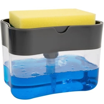 S&T INC. Dish Soap Dispenser and Sponge Holder with Sponge for Kitchen Sink, Grey 13 Ounces