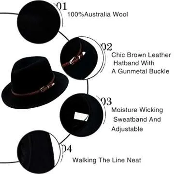 Stylish Wool Fedora Hat for Women - Adjustable & Comfortable