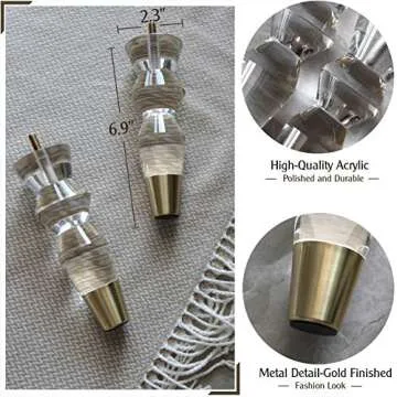 JEREVER Acrylic Furniture Legs 6.9inch Replacement Sofa Feet Cabinet Modern Clear Decor DIY Legs Tapered Style Set of 4 (Gold)