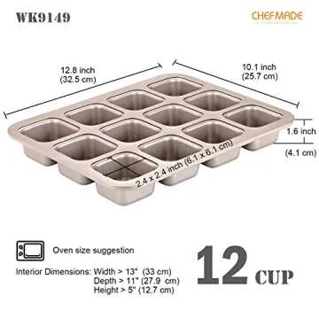 CHEFMADE Brownie Cake Pan, 12-Cavity Non-Stick Square Muffin Pan Blondie Bakeware for Oven Baking (C...