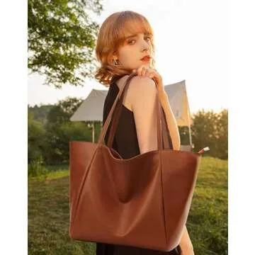 KALIDI Large Tote Bag Vegan Leather Casual Zipper Work Bag Weekender Hobo for Women 23L Oversize Sho...