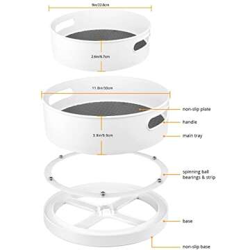 Semlos 360° Rotating Lazy Susan Organizers, 2 Packs 9" and 12" Turntable Spice Rack Organisers for Kitchen Organization and Storage, Non-Slip Under Sink Organizer for Bathroom Pantry Cupboard