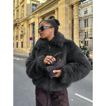 Stylish Tankaneo Women's Cropped Faux Fur Winter Jacket