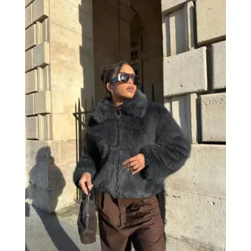 Stylish Tankaneo Women's Cropped Faux Fur Winter Jacket