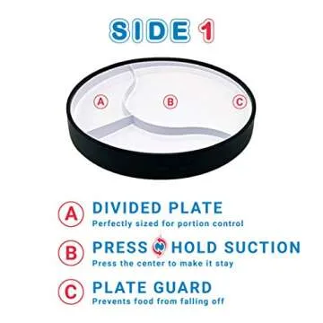 STAYnEAT Suction Plate, 2n1 Divided/Scoop Dish, Non-Slip Plate Guard, USA! White (L)