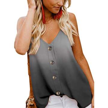 noabat Cami Tank Tops for Women Button Down Shirts Spaghetti Strap Camisole Gray X-Large