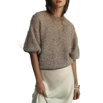 SCOFEEL Women Short Sleeve Sequin Sweater Crewneck Hollow Out Party Pullover Top Sexy Fashion Club G...