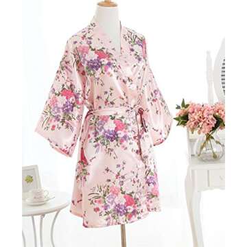 V Vaborous Floral Satin Robes for Bridesmaids & Everyday Wear