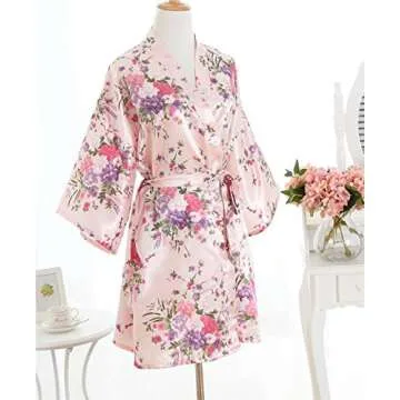 V Vaborous Floral Satin Robes for Bridesmaids & Everyday Wear