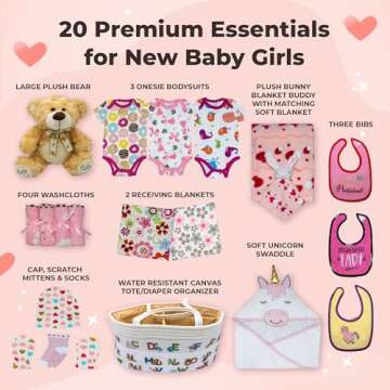 Joyful Arrival Deluxe Baby Girl Gift Basket | 20-Piece Newborn Baby Girl Gift Set | Baby Gift for Ex...