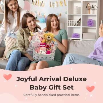 Joyful Arrival Deluxe Baby Girl Gift Basket | 20-Piece Newborn Baby Girl Gift Set | Baby Gift for Expecting Moms and Gender Reveals | New Baby Gift Basket | Baby Gift Set - Pink | Nikki's Gift Baskets