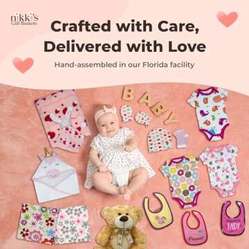 Joyful Arrival Deluxe Baby Girl Gift Basket | 20-Piece Newborn Baby Girl Gift Set | Baby Gift for Expecting Moms and Gender Reveals | New Baby Gift Basket | Baby Gift Set - Pink | Nikki's Gift Baskets